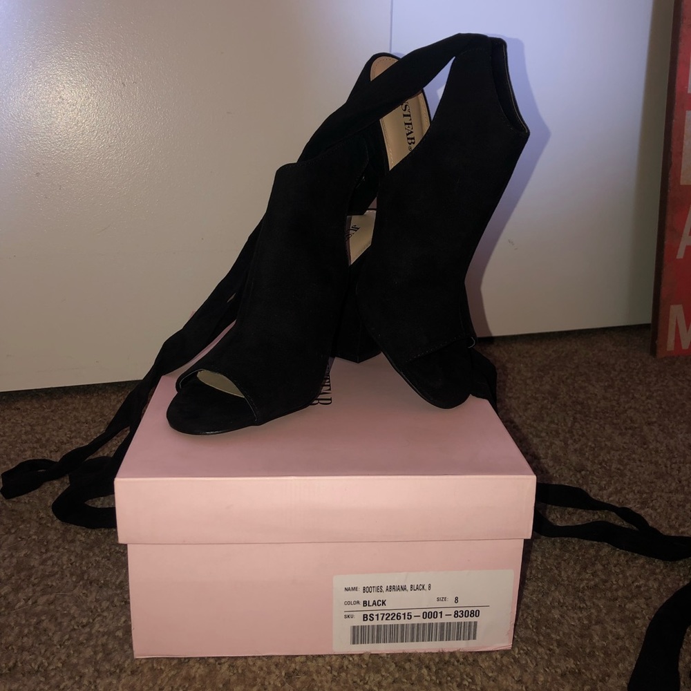 JustFab black shooties w/ suede ankle ties!